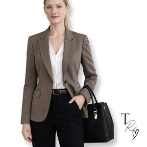 Elie Tahari Brown Virgin Wool Tailored Career Pinstripe Blazer Size 6